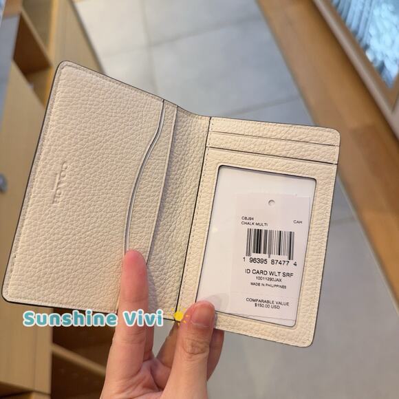 NWT Coach Leather ID Card Wallet Surf Print CBJ94 Chalk Multi - Picture 3 of 6